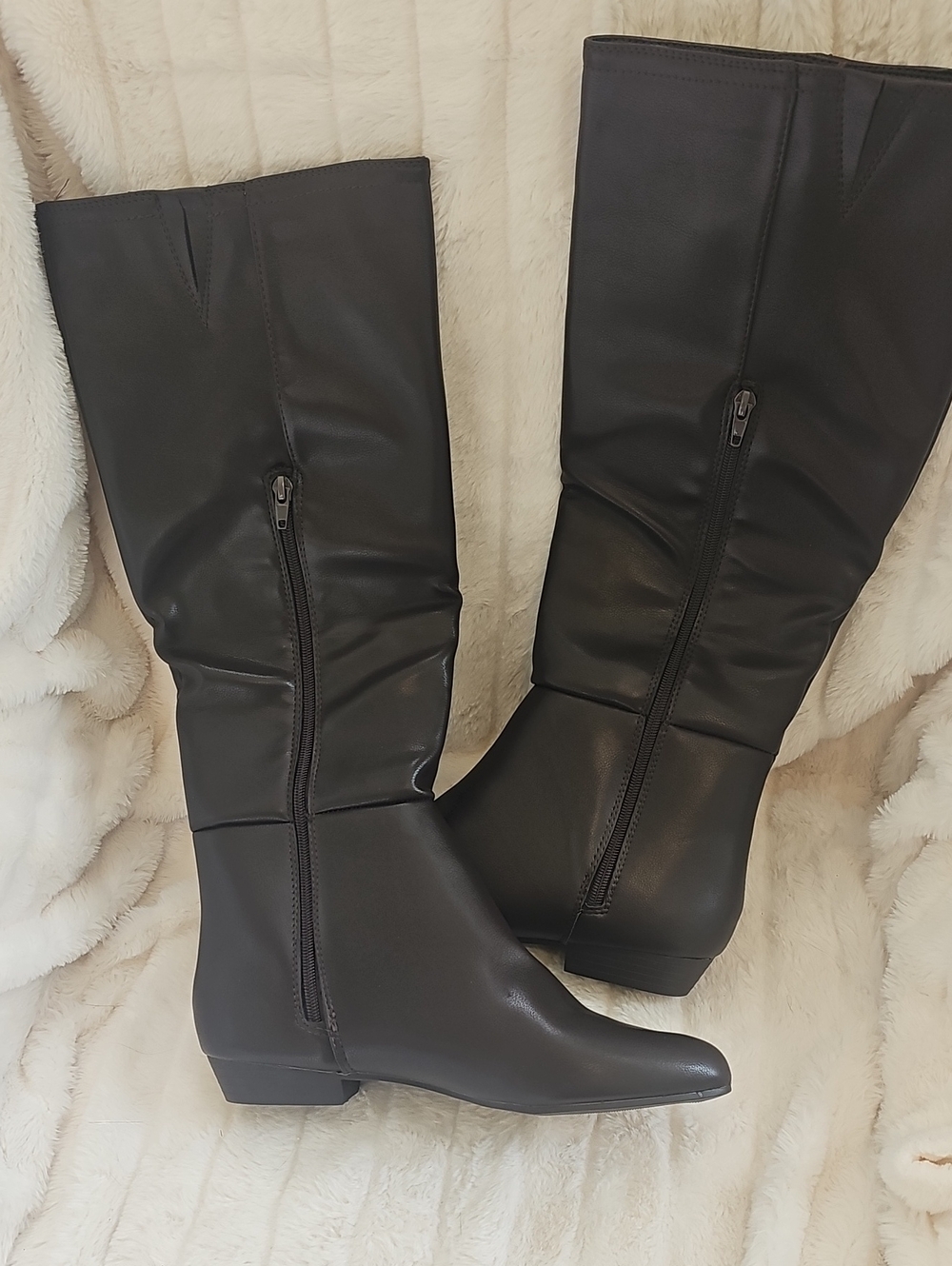 Classic Dark Brown Knee High Zip Boots
